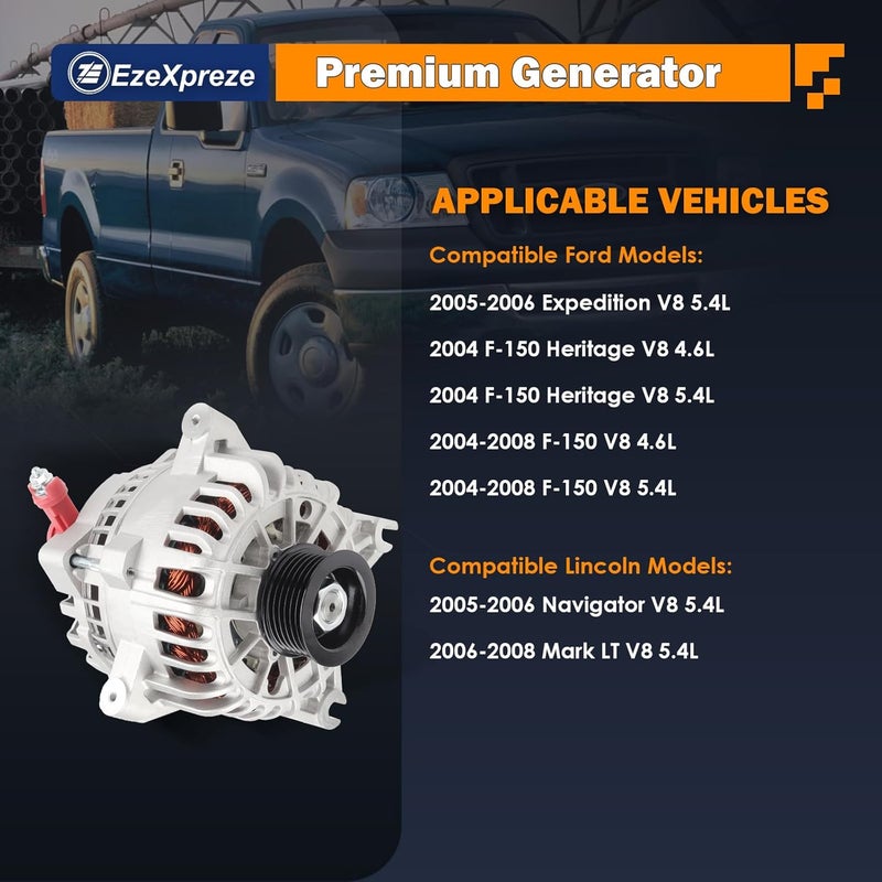 E EZEXPREZE Ezexpreze 8318 New Alternator Fit for Ford F150 V8 4.6L 5.4L 2004-2008, for F150 Heritage 2004 (Not for SVT Lightning), Fit for Expedition 5.4L 2005 2006, Fit for Lincoln 5.4L Mark LT 2006-2008 - Image 2